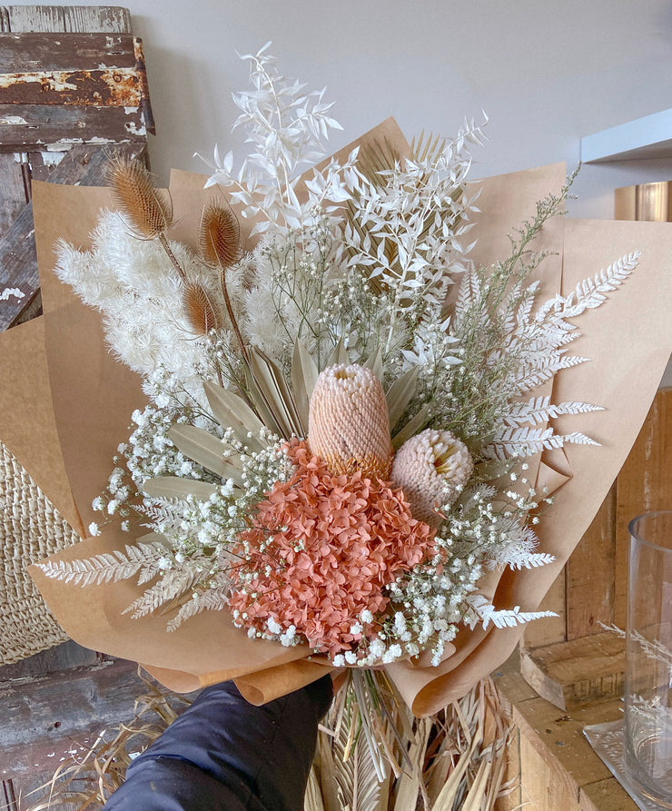 Neutral Banksias and Apricot Hydrangea